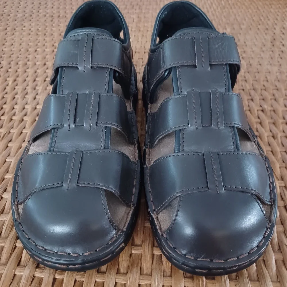 Josef Seibel Mens Leather Fisherman Sandals Dark Brown Closed Toe‎ EU 42 US 9